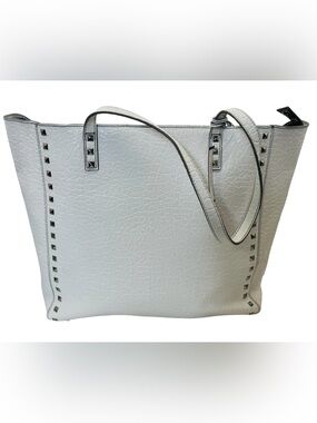 Nine West “Hadley” Tote Bag Textured White Finish Silver Accents 13”X12”X7” NWT